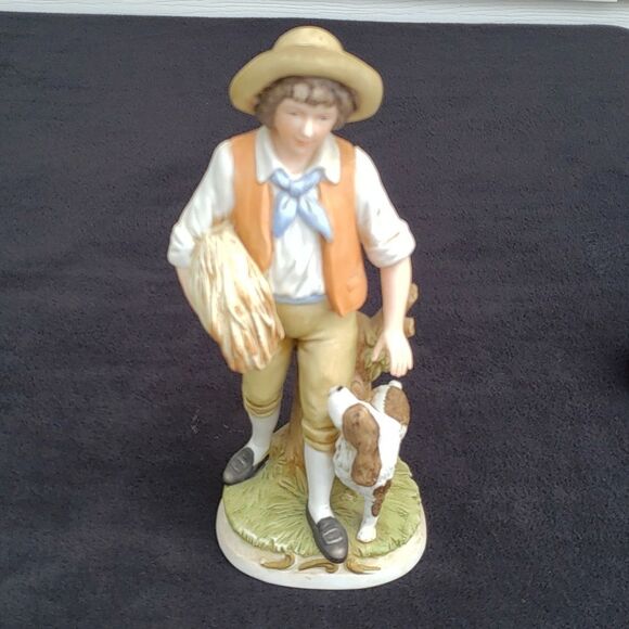 Vintage Homco Farm Boy with Wheat and Dog Porcelain Figurine #8805 - Picture 2 of 10